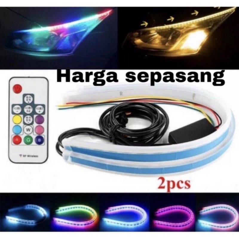 Lampu Alis Led DRL Slim RGB Alis Remote sen running 30cm 45cm 60cm motor mobil