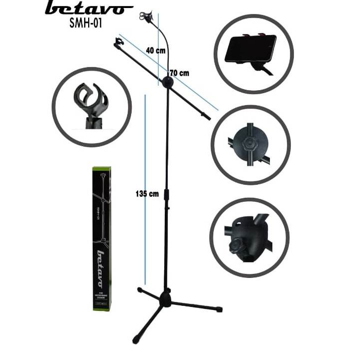 Tiang Mic Stand Mic BETAVO SMH-01 Stand Microphone Tiang Mikrofon Tripod Holder HP Original