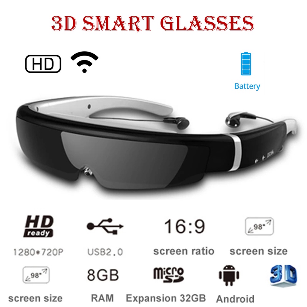 AR/VR Imax 98 inch Giant Screen Mobile Theater8G Memory Ivs Smart Android 3D Video Glasses Headset A