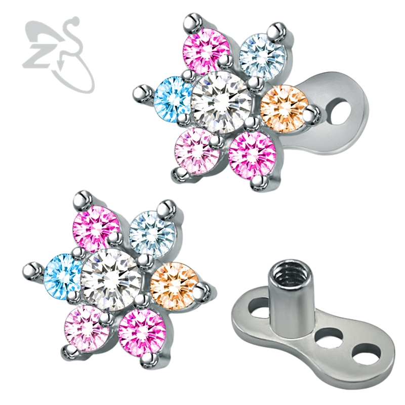 Stainless Steel Colorful Zirconia Dermal Anchor Piercings Top Dermal Anchor Skin Diver Piercings Micro Dermal Piercing