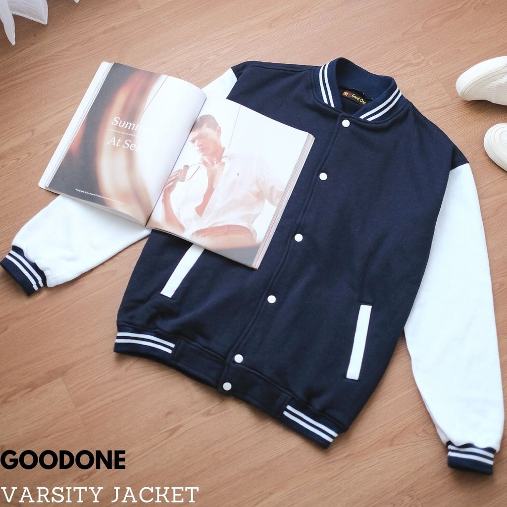 Jaket JOBS Varsity Baseball Pria Wanita NAVY Original GOODONE - Jacket Varsity Vintage
