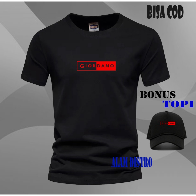 BUY Sekerang Promo (COD) Bonus Topi.. Promo Kaos Keren Giordano Blok Text Merah /Kaos pendek / Kaos 