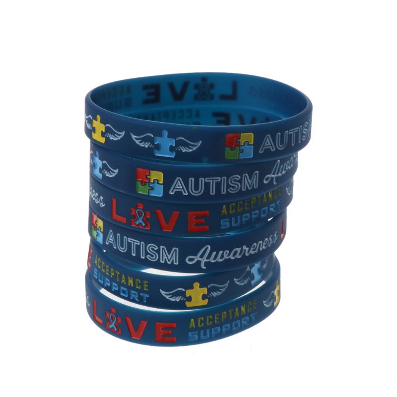 SIY  Pack Of 6 Autism Awareness Inspirational Bracelets Autism Awareness Creates Change Silicone Wristbands Blue Unisex