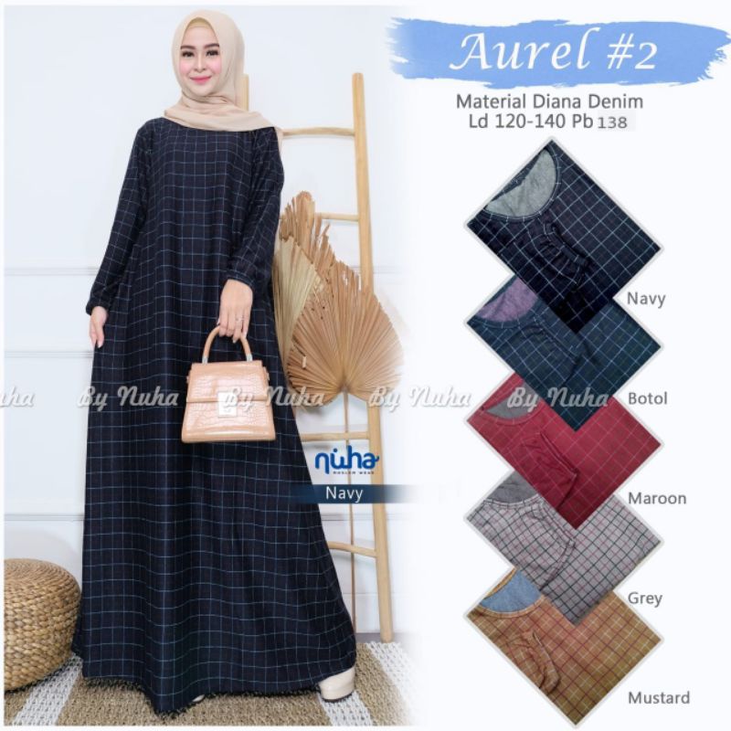 Gamis Jumbo kotak Ld 120-140 Aurel Dress Denim Diana Tebal adem