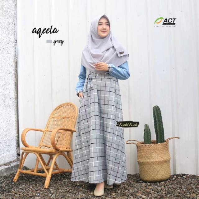 Gamis AQEELA By: RiskiRich | Gamis Motif kotak Kombinasi