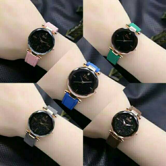 Jam Tangan Wanita Murah permata Kulit Plat Glitter Manik