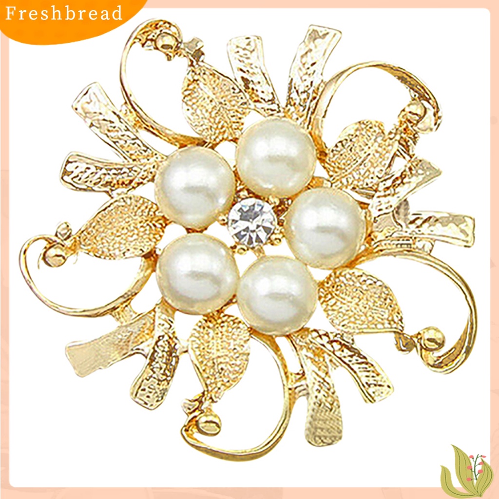 [ TERLARIS]Women Breastpin Elegant No Deformation Flower Rhinestone Faux Pearl Brooch Pin for Party Dating