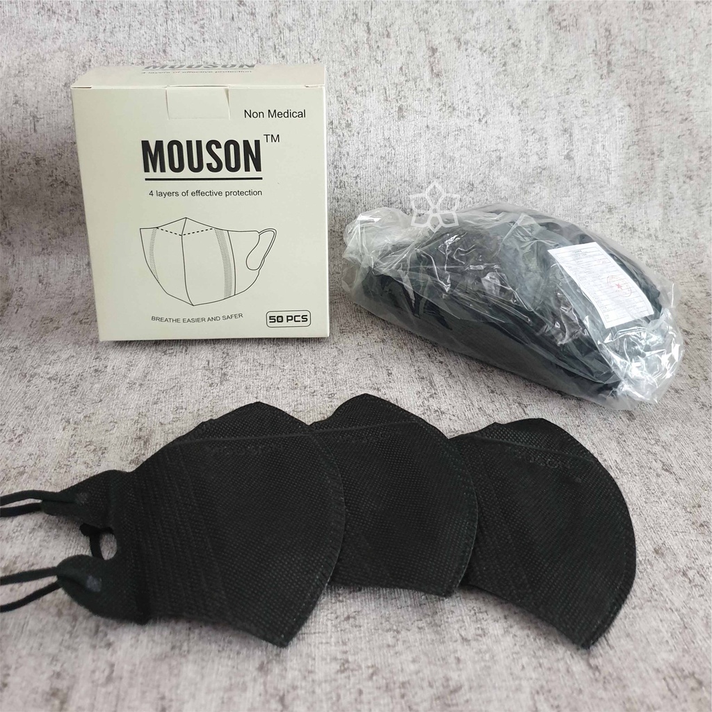 MASKER 4 PLY DUCKBILL MOUSON EMBOSS GARIS ISI 50pcs PUTIH, HITAM, ABU, MIX WARNA, ANAK READY