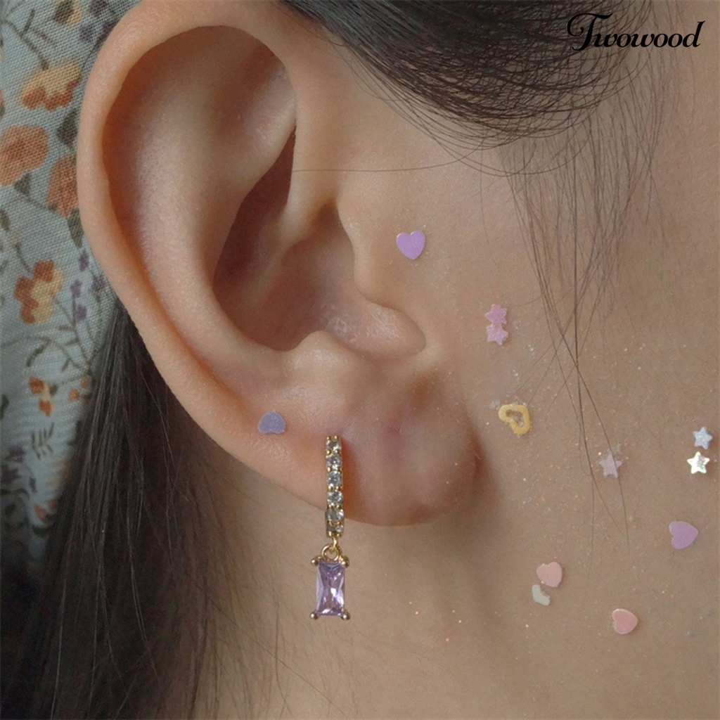 1 Pasang Anting Hoop Bentuk Persegi Panjang Bahan Cubic Zirconia Untuk Kencan