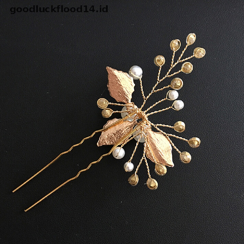 [OOID] Women gold rhinestone pearl hair comb hair clip bridal wedding hair accessories ID