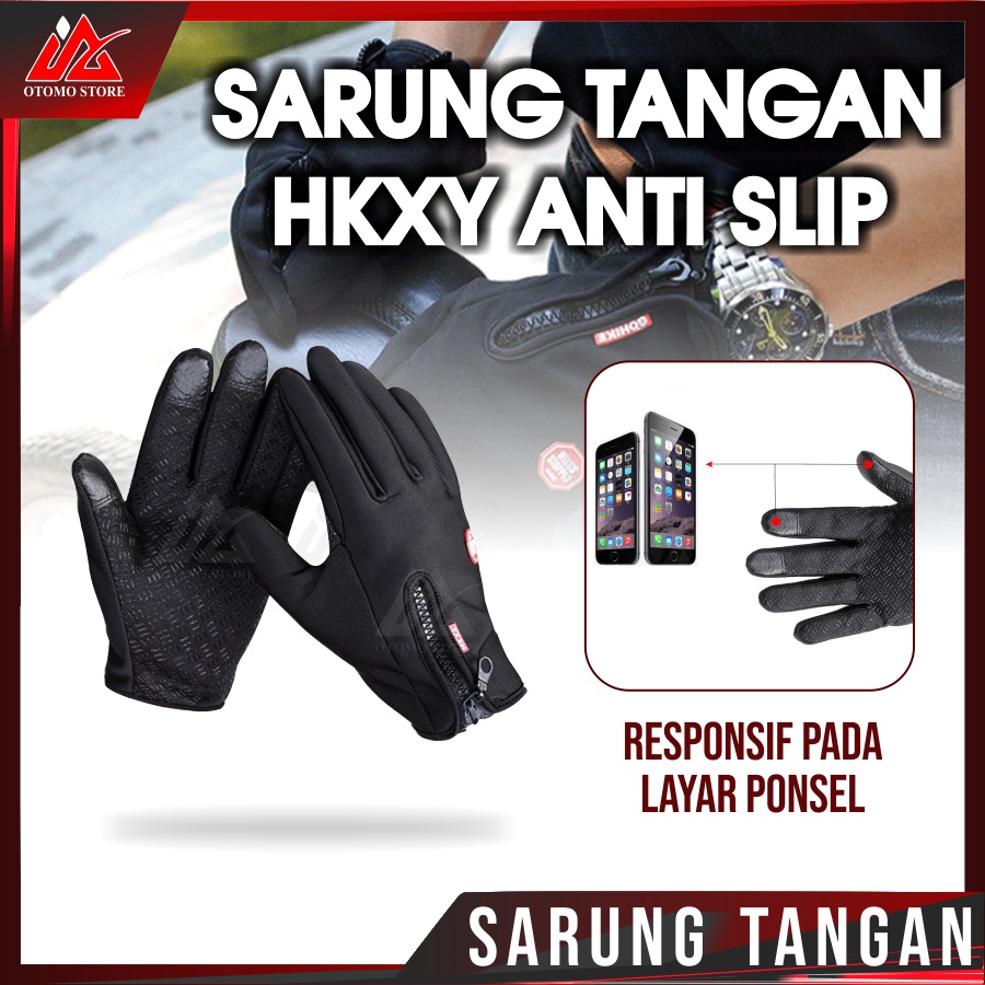 HKXY SARUNG TANGAN Sepeda Motor Touchscreen HP handphone Zipper Resleting Water Droplet Murah