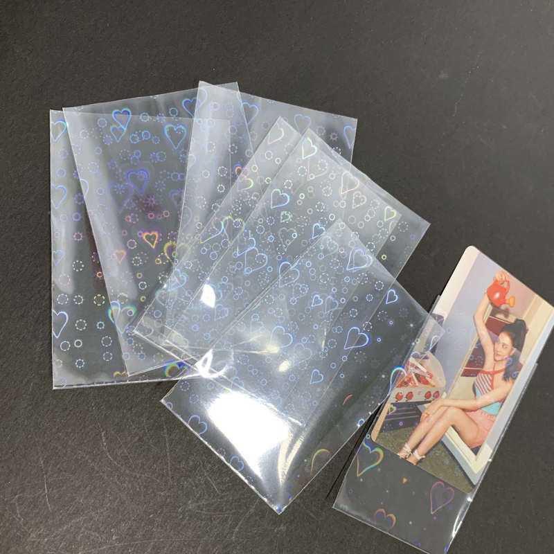 50pcs Laser Heart Card Sleeves Toploader Protector Unseal Inner Sleeves Photocard Holographic Film Sleeve