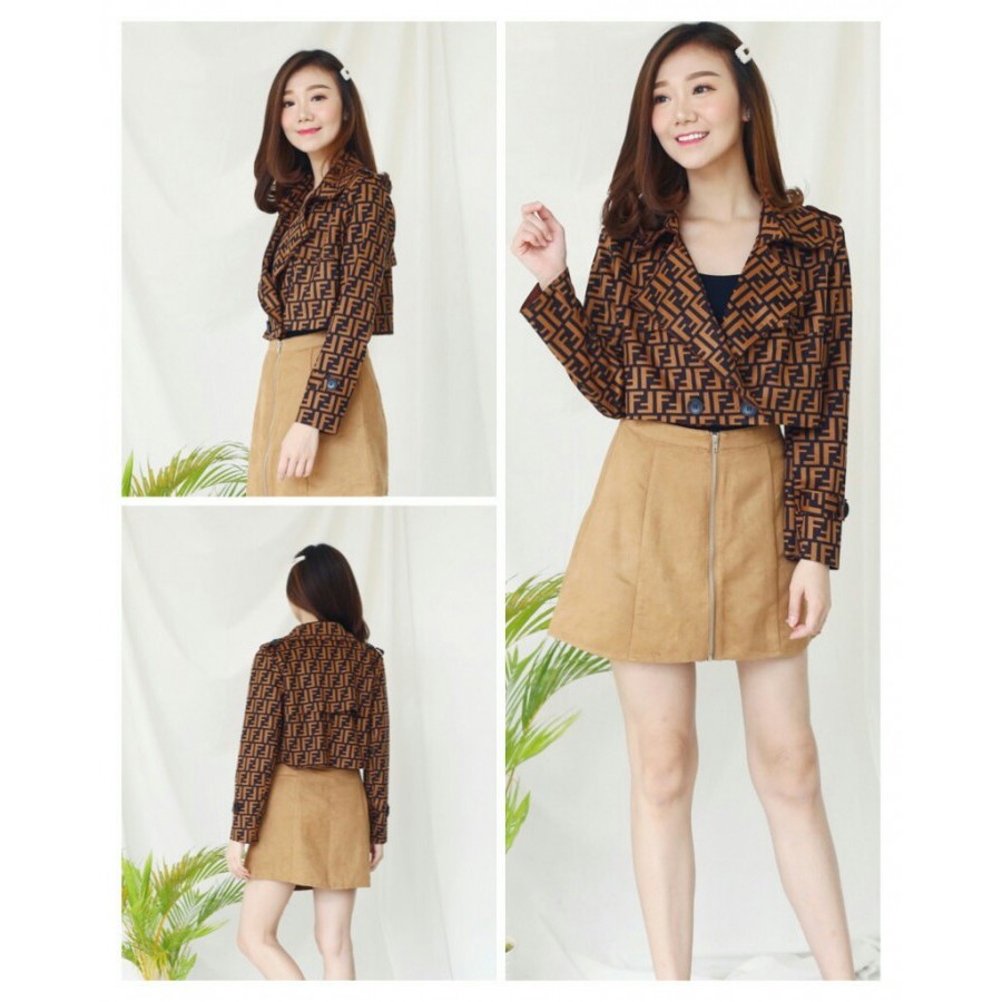 Baju Atasan Wanita Jaket Wanita Jaket Crop Fendi Suede Ck Tapi.1904