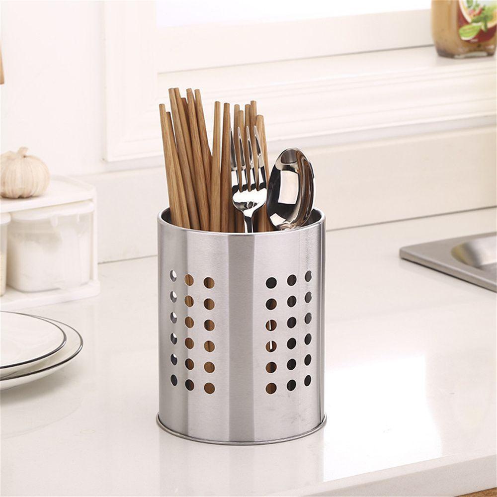 Solighter Cutlery Holder Stand Alat Penyimpanan Stainless Steel Keranjang Water-Logging Rumah