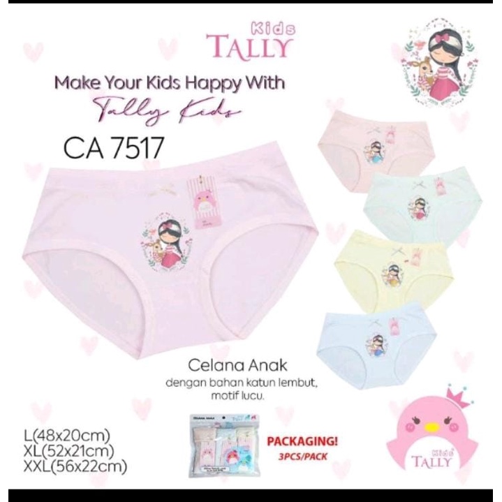 TALLY KIDS GIRL 7517 | CD CELANA DALAM ANAK CEWEK PEREMPUAN SEGITIGA | BAHAN KATUN | SIZE L-XXL