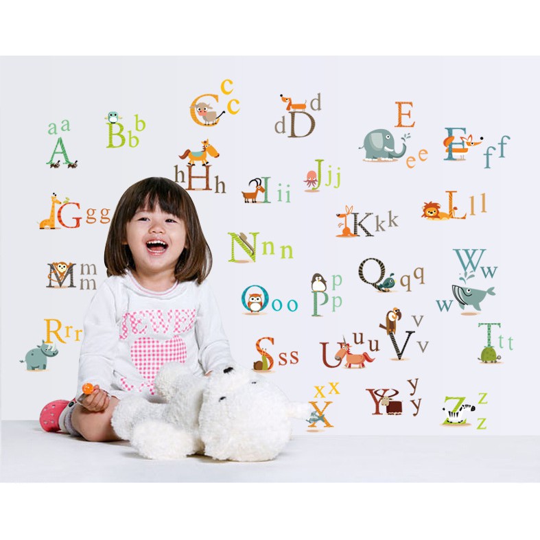 RELIZA WALLSTICKER 60X90 ALPABETH HURUF ANIMAL STUDY STICKER HIASAN DINDING AY877