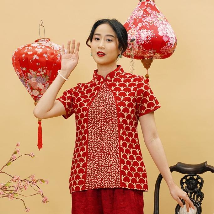 NONA RARA-Lonceng Garut CNY T1277,Baju atasan batik wanita modern