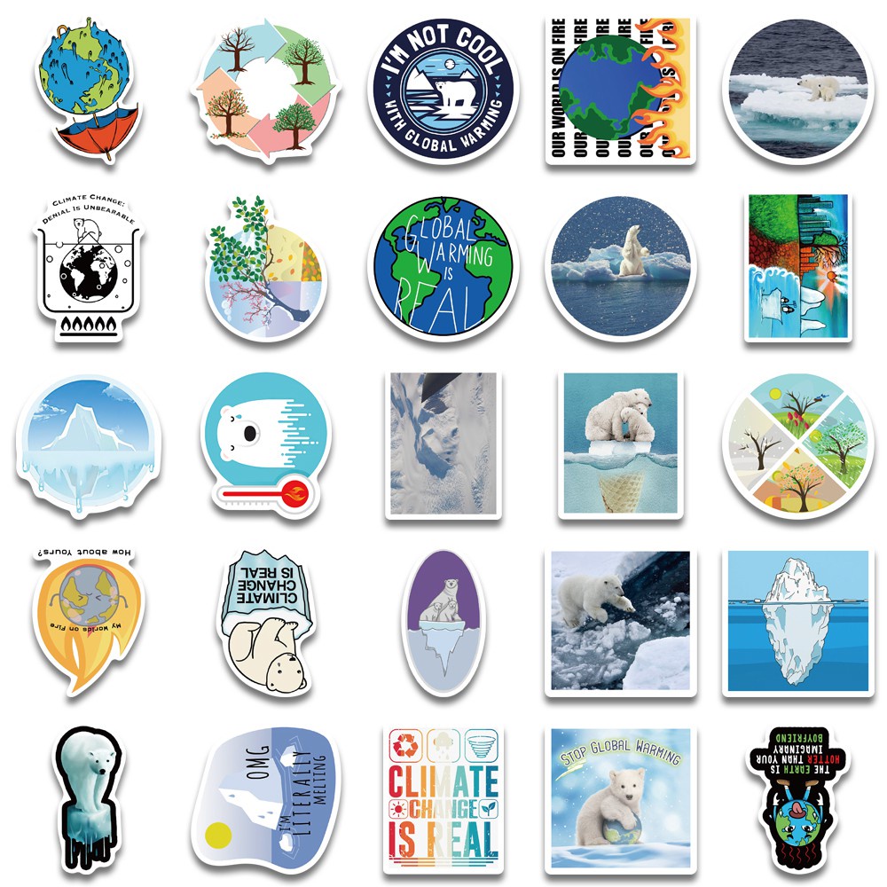 50pcs Climate Change Stickers Waterproof Stickers For Wall Fridge Travel Suitcase Bike Sliding Plate Car Sticker