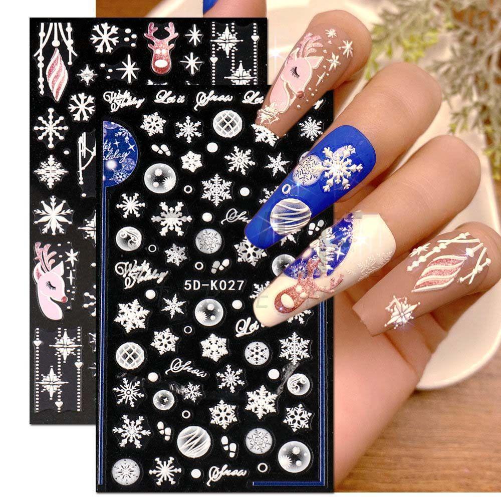 Mxbeauty Natal Stiker Kuku Fashion Perekat Diri Bunga Elk Manicure Aksesoris Musim Dingin Pesona Nail Art Dekorasi