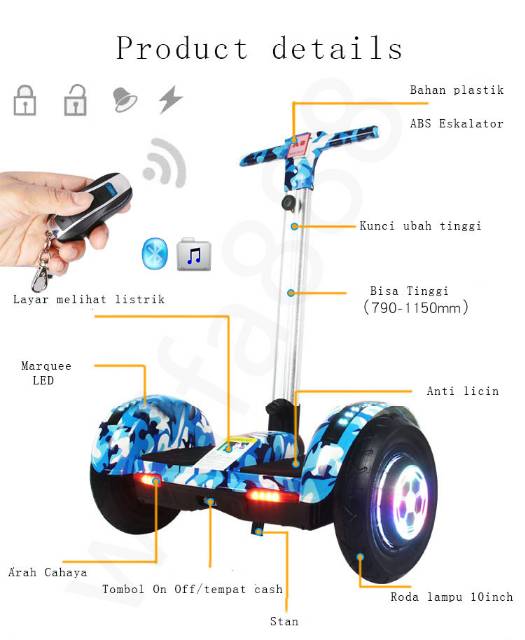 Mini Segway 10 Inch - Hoverboard Smart Balance Wheel with Bluetooth Speaker A8 Scooter Electric