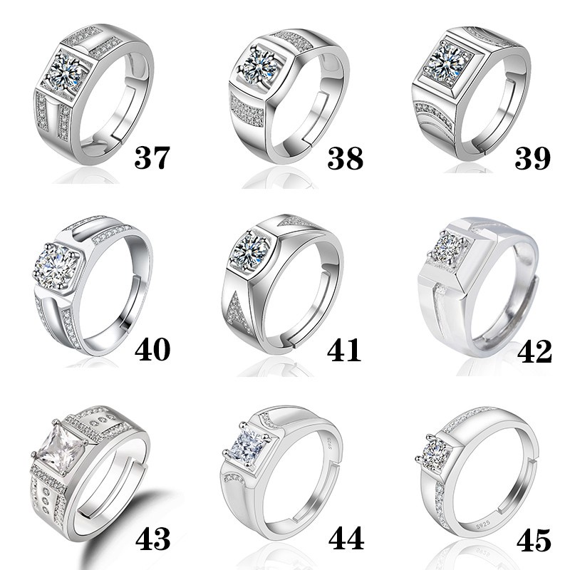 Cincin Silver S925 Pria Adjustable Hias Kristal Berlian Zirconia Untuk Pernikahan