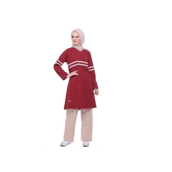 ALNITA SETELAN SPORT SYAR'I ASRI 012 L  WARNA MAROON KAOS OLAHRAGA SYARI SET SERAGAM OLGA TRAINING