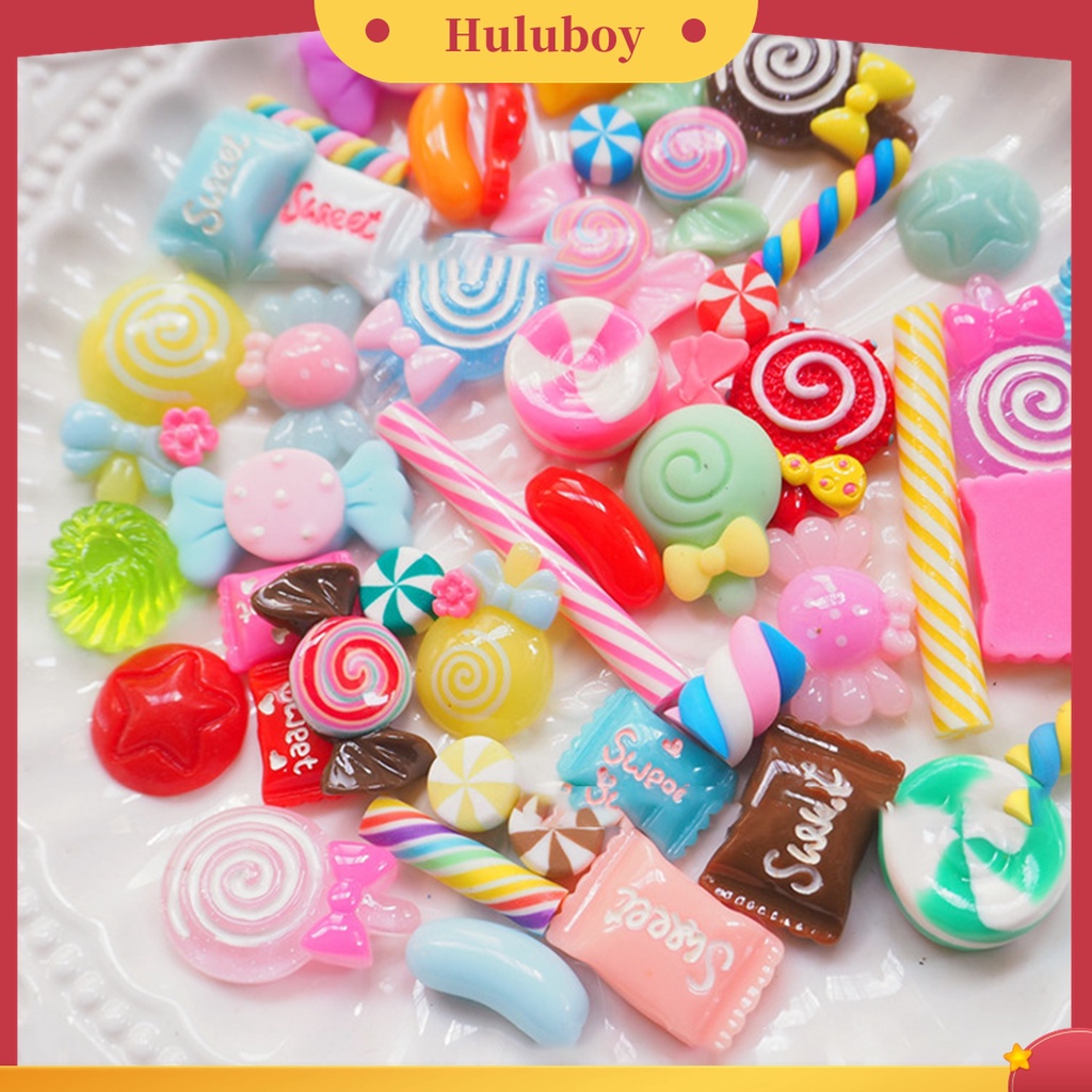 Huluboy Huluboy♡ 30 / 50 / 100 Pcs Ornamen 3D Bahan Resin Akrilik Bentuk Permen Untuk Dekorasi Manicure