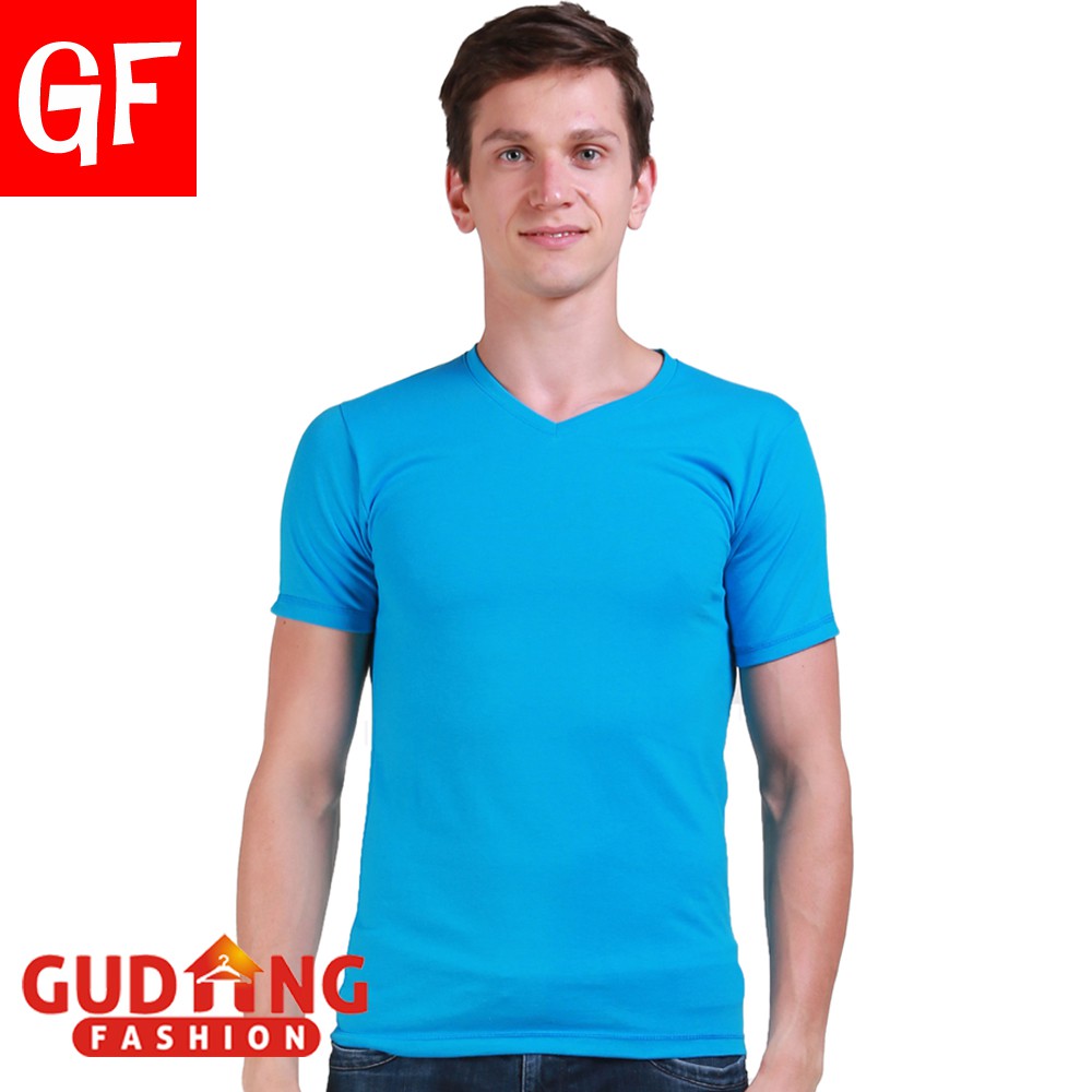 T Shirt Polos Basic Biru Muda Vneck Lengan Pendek Spandex Spandek Biru Muda – FP 520