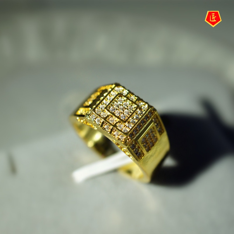 [Ready Stock][Ready Stock]Full Diamond Micro Inlaid Zircon 18K Gold Ring European and American Fashion