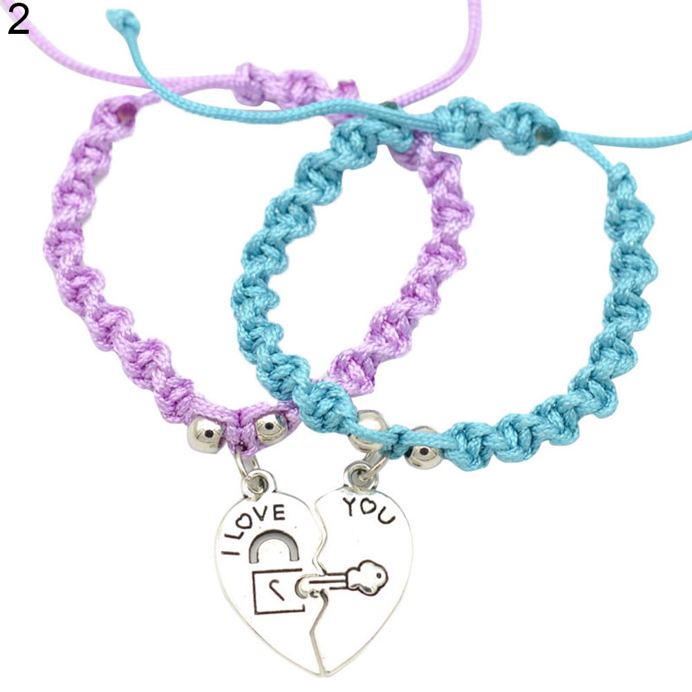 Hu Hu Hu Hu Hu Alat Bantu Pasang Kacamata♡ 2pcs Gelang Tali Kepang Dengan Charm Hati Terbelah Untuk Ibuanak Perempuan