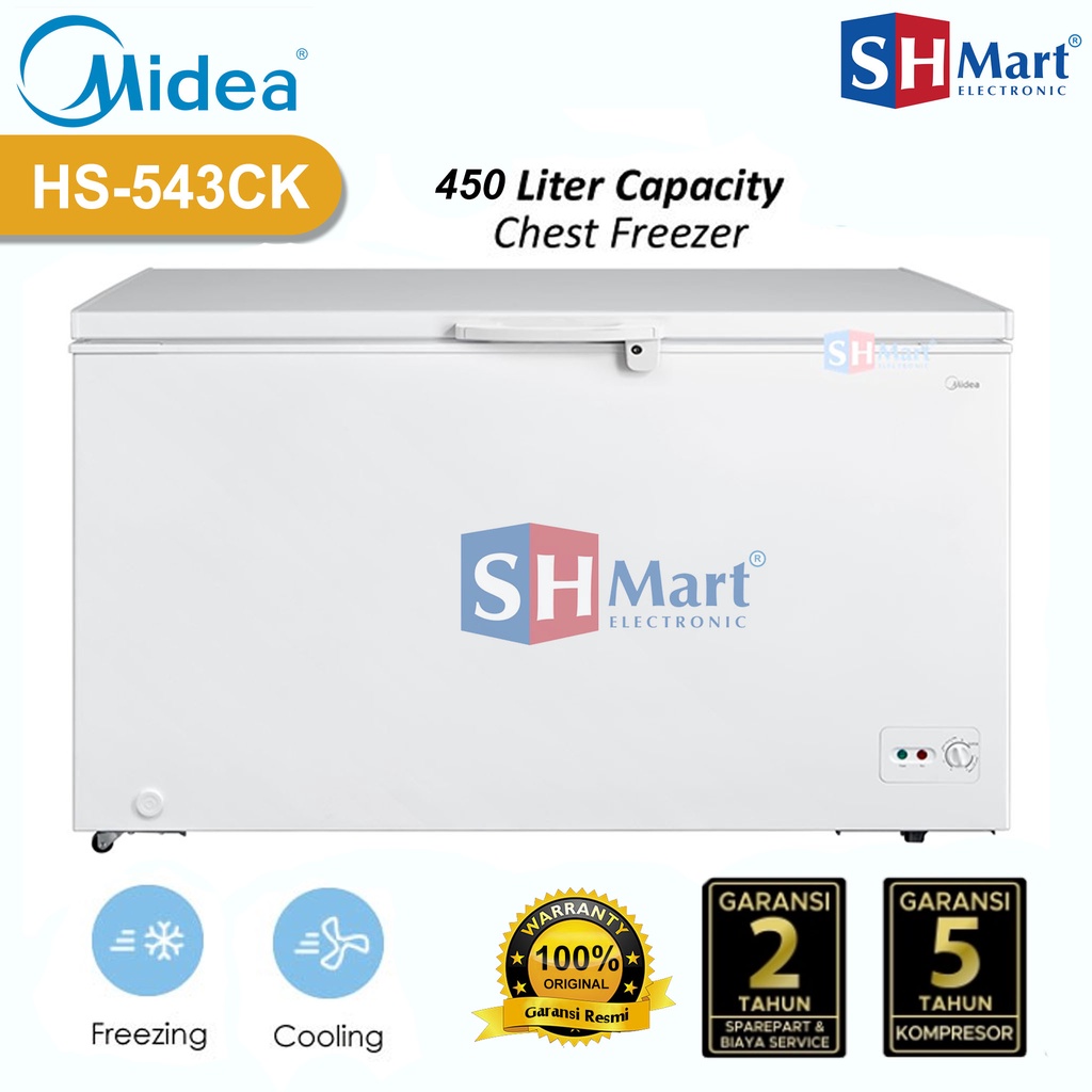 CHEST FREEZER MIDEA KAPASITAS 450 LITER HS-543CK / HS543CK / HS 543 CK GARANSI RESMI (MEDAN)