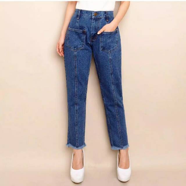 JEANS CELANA  PLAIN BOYFRIEND  MURAH WANITA FLOW JEANS 