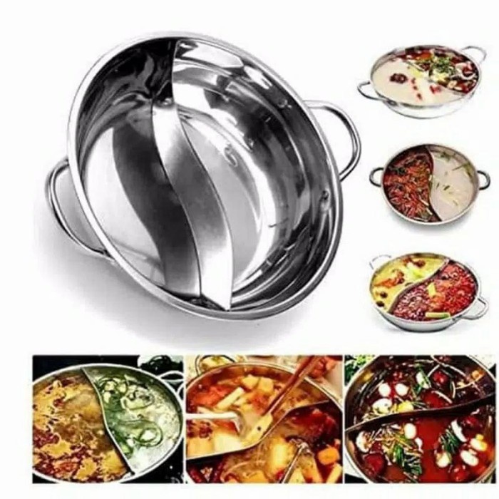 ONLYONE12 Panci Shabu 28cm Tutup Kaca - Panci Hotpot Steamboat Shabu 2 Sekat