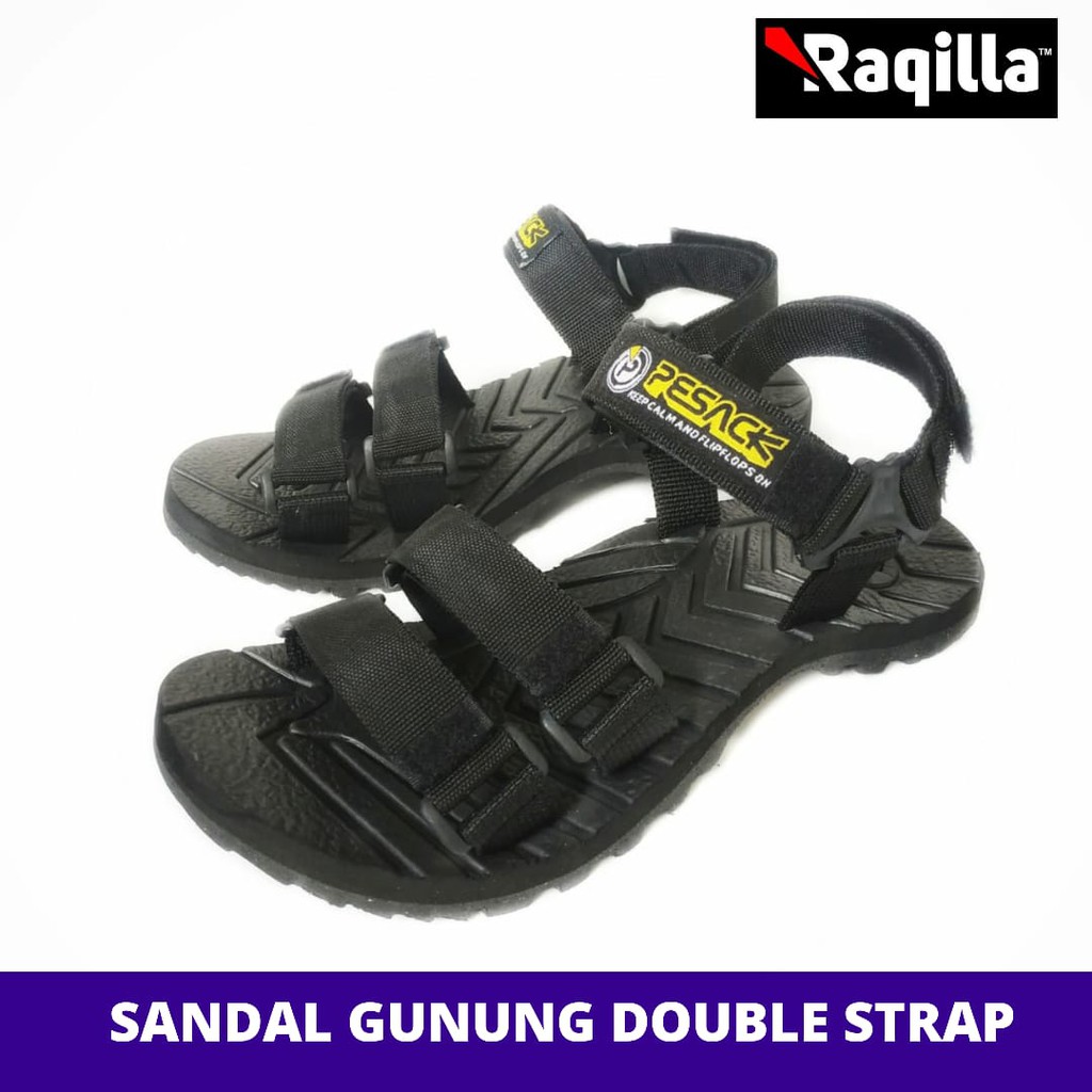 Sandal Gunung Pria wanita warna black double strap