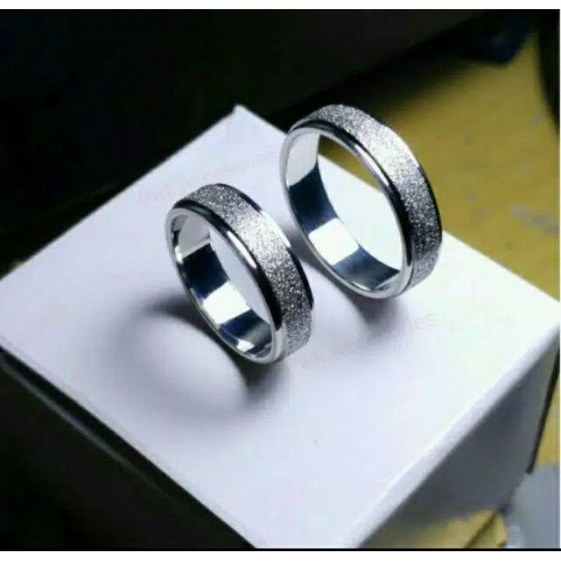 CINCIN TITANIUM PRIA - WANITA KOMBINASI SERBUK PASIR SILVER CINCIN MENGKILAP KEREN