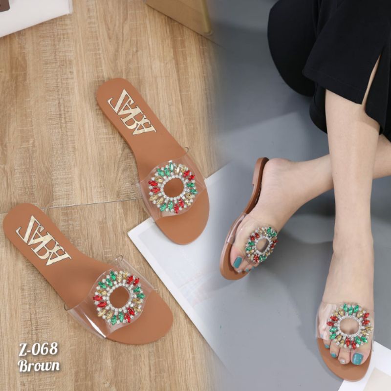SANDAL WANITA SLOP FLAT FULL MUTIARA ZR .Kode: Z-068