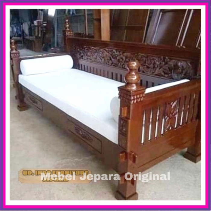 Daybed bale bale kursi tamu panjang kayu jati + busa + bantal