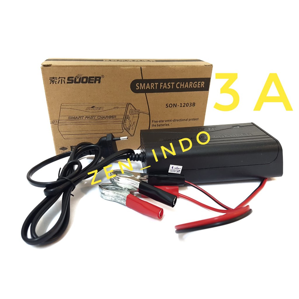 Charger Aki Otomatis 3A Suoer Original / Cas Aki Suoer 12V 3A Original