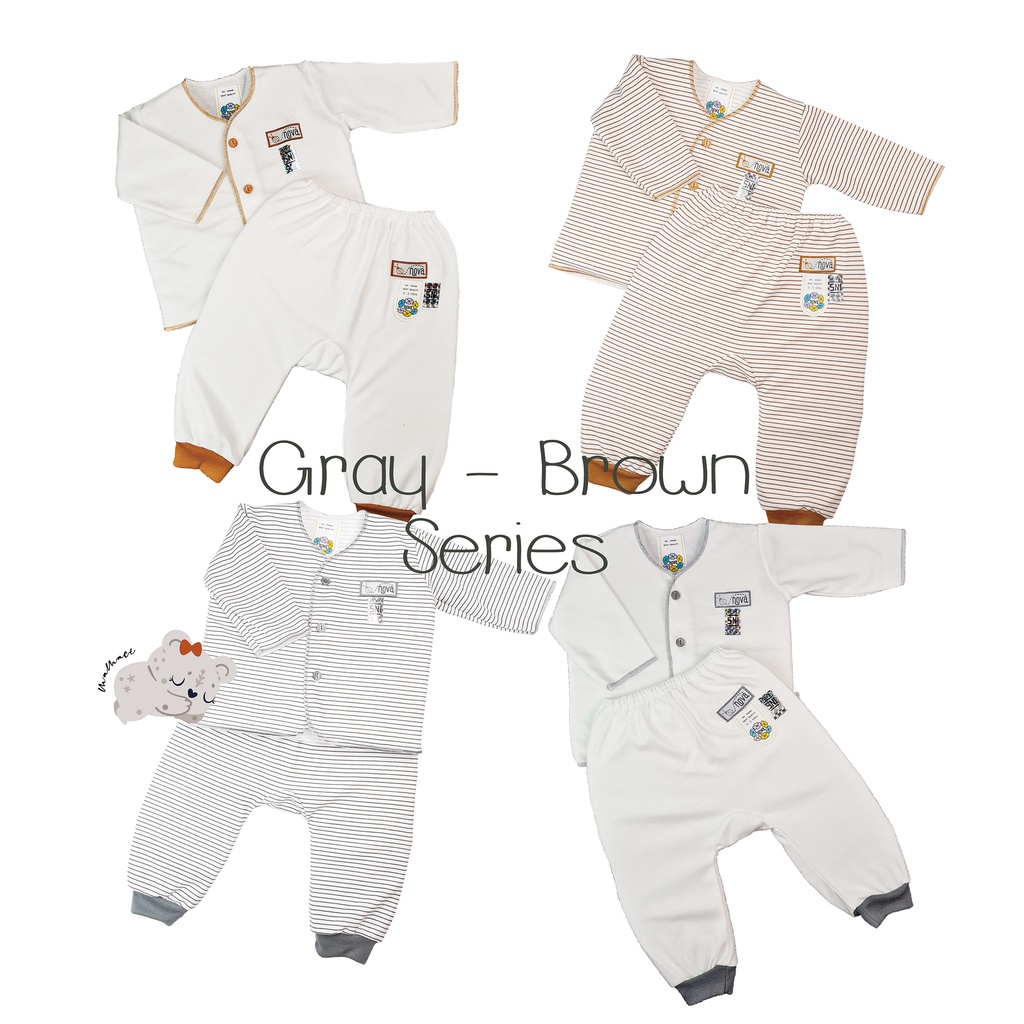 Nova Setelan Baju Panjang Celana Panjang Newborn Brown - Gray Series 0 - 3 Bulan (gray abu brown cok