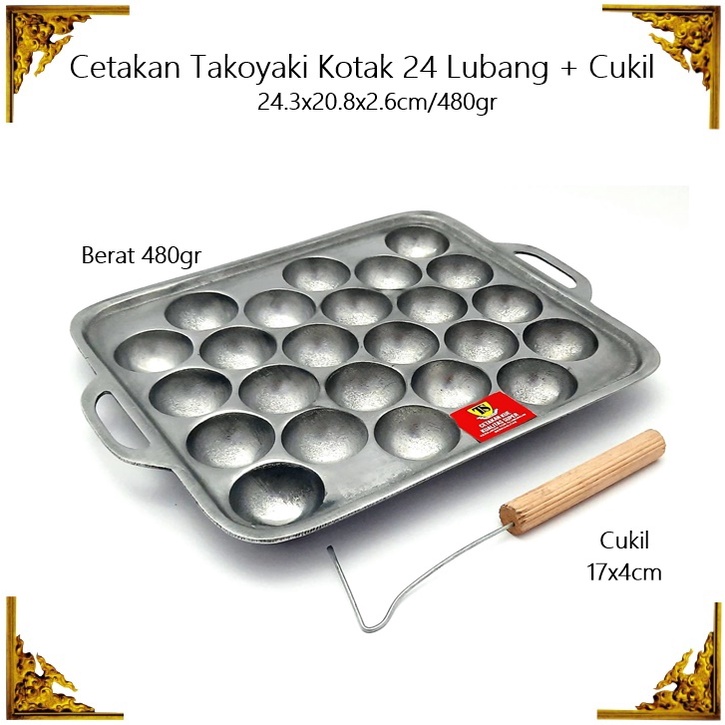 [1kg 2pcs] Set 2in1 Cetakan Takoyaki Segi 24 Lubang + Cukil