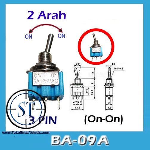 BA-09A Toggle Sw 3P Saklar Togel Switch 3 Pin KNX-1 Tuas gagang 2 Arah 3 kaki on on