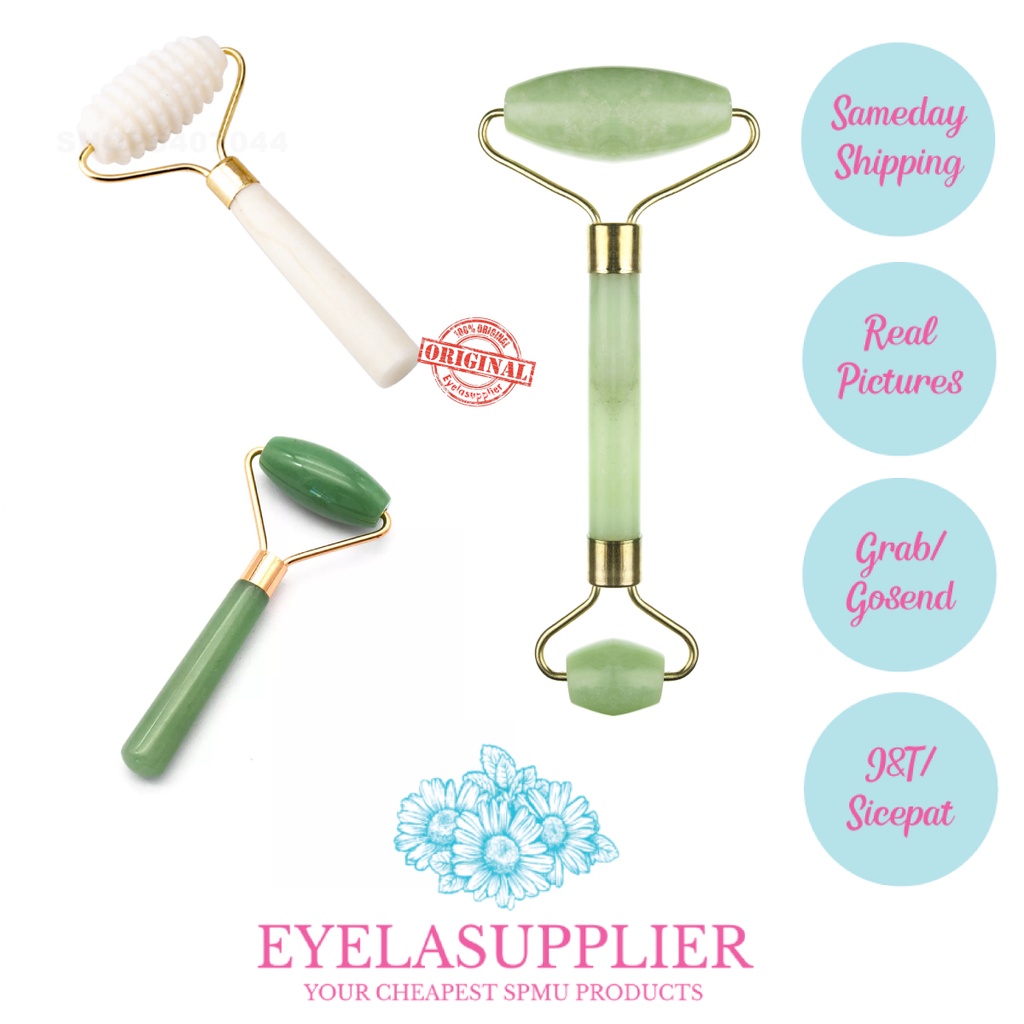Jade Roller Terapi Pelancar Sirkulasi Darah Pengencang Muka Jade Face Alat Wajah Kepala Guasha Head Massager Batu Giok Stone