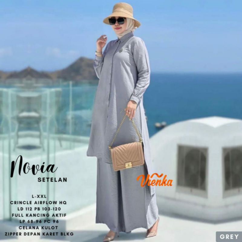 Novia set setelan long tunik kulot crinkle ld 112 jumbo xl