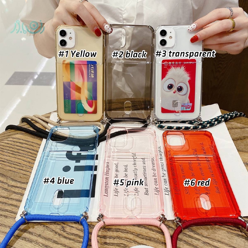 Soft Case Bahan Tpu Transparan Dengan Slot Kartu Kredit Dan Lanyard Untuk Iphone 11 Pro Max 7+8 6s Plus X Xr Xs Max