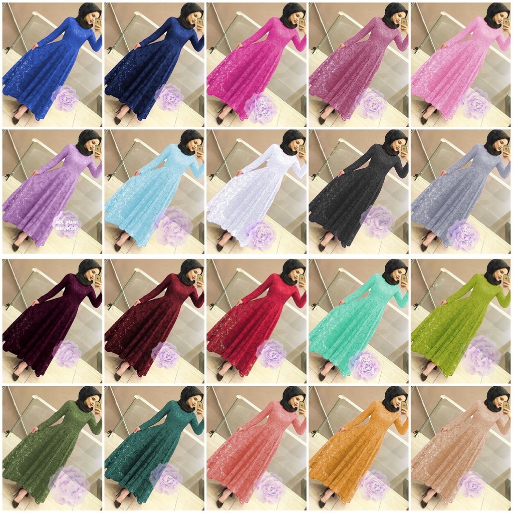 MX YUNI SIZE M / GAMIS BRUKAT YUNI / gamis brukat warna ungu Lilac lavender/ MAXY DRESS PESTA KONDAN