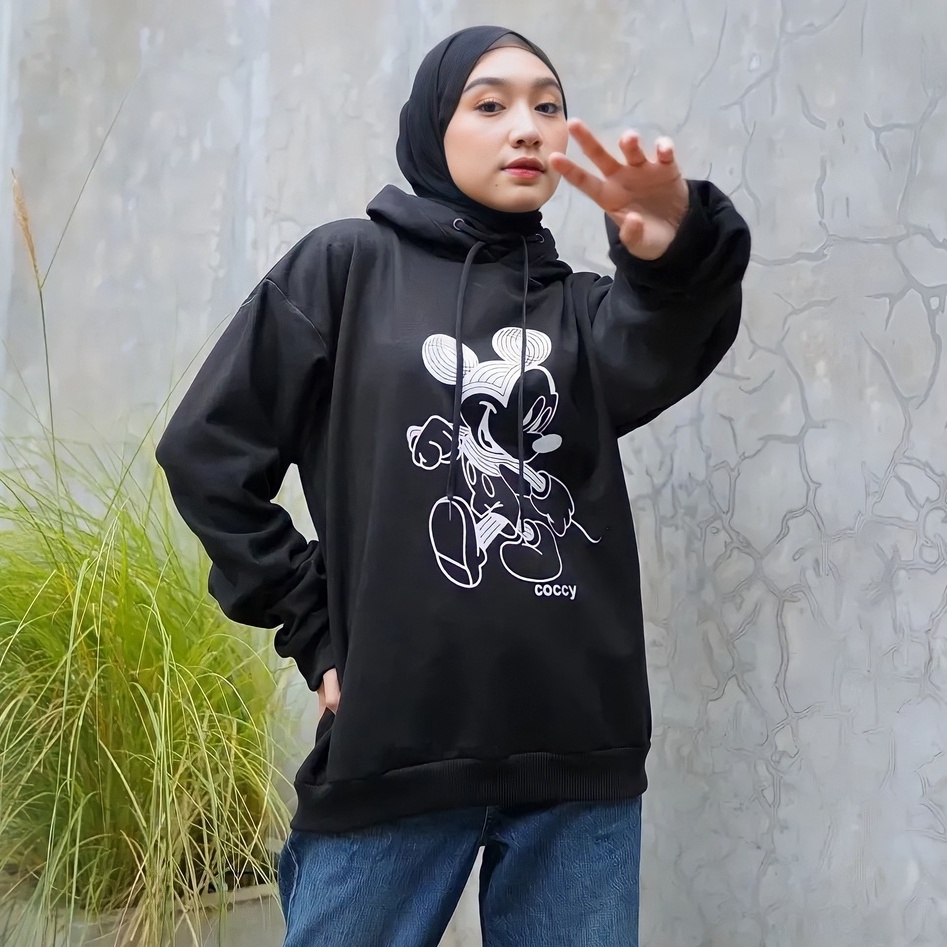 JAKET SWEATER HOODIE Mickey TEBAL Oversize Korea Jumbo Wanita Perempuan Cewek Cowok Pria Laki Laki F