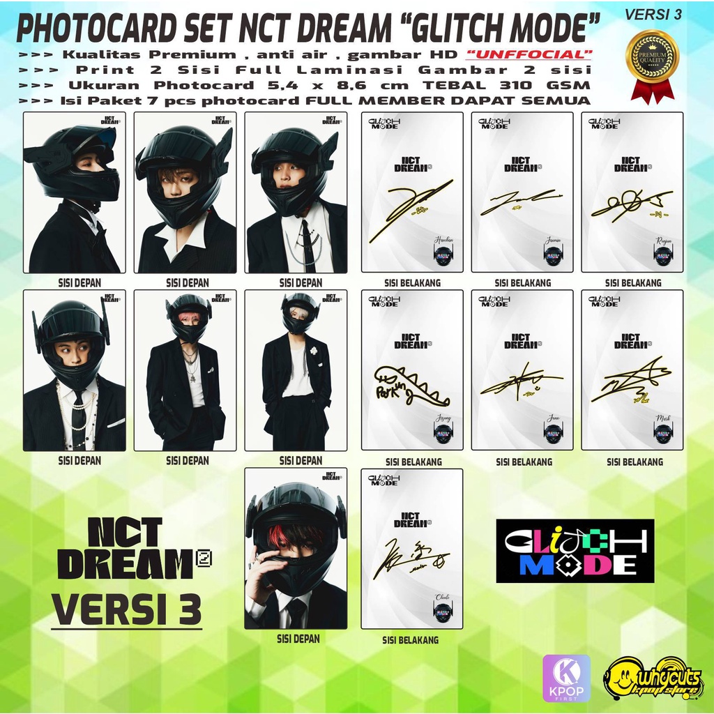 PHOTOCARD HOLOGRAM PREMIUM NCT DREAM GLITCH MODE / PRINT 1 DAN 2 SISI / FULL LAMINASI GLOSSY SUPER TEBAL