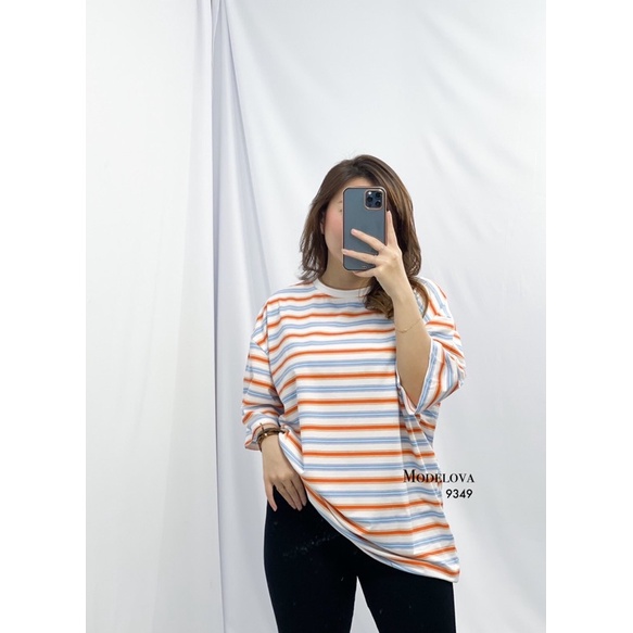 MDLV ~ 9349 Stripe OversizeTee Oversize Premium Oversize Import Atasan Big size Kaos Oversize Import Fashion cewek Fashion Wanita Fashion Import