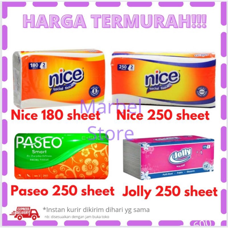 Tissue Tisu Paseo 250 sheets 2ply facial tissue | NICE 180 sheet 2 ply Murah | NICE 250  sheet 2 ply | JOLLY 250 sheet 2 ply