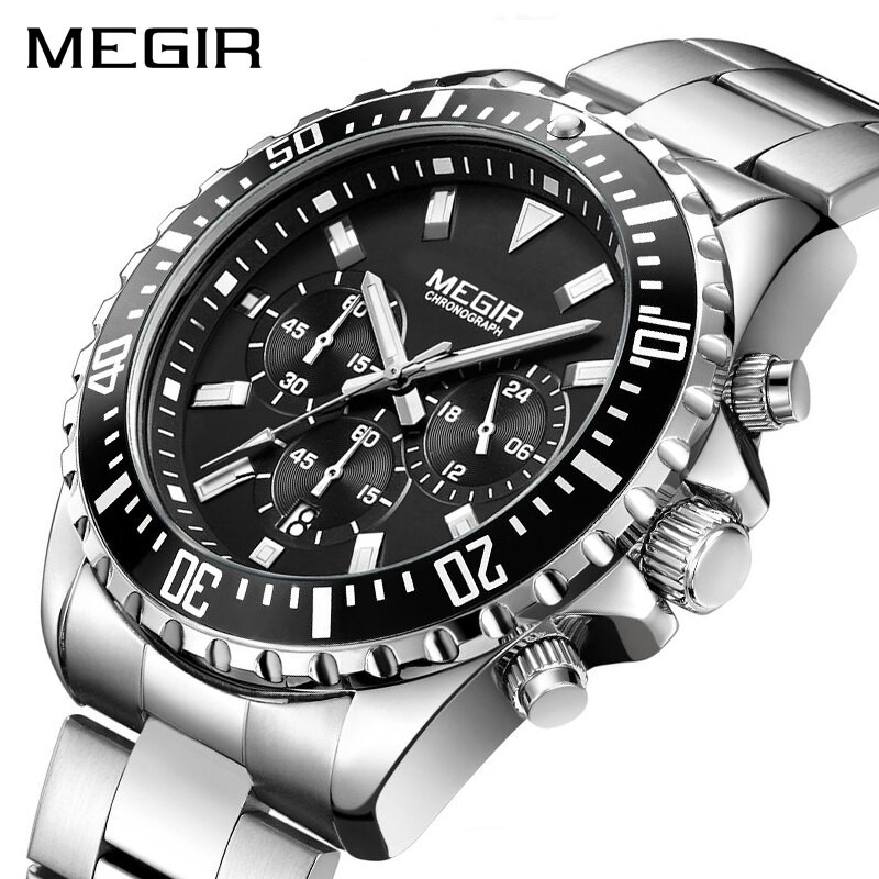 MEGIR 2064 Jam Tangan Pria Analog Chronograph Tali Stainless Luminous WATCHKITE WKOS